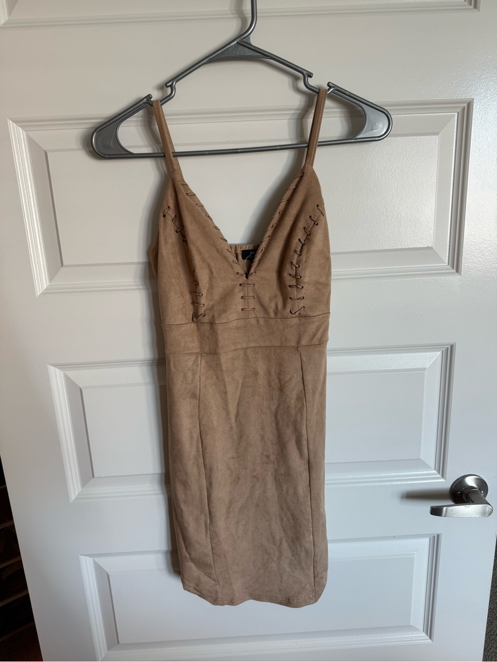 privy Tan Suede-Look Spaghetti Strap Mini Dress